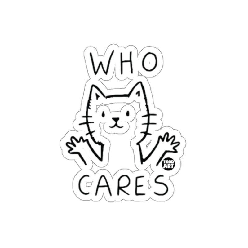 Load image into Gallery viewer, Who Cares Cat Sticker Todd Art Fun and Expressive Design
