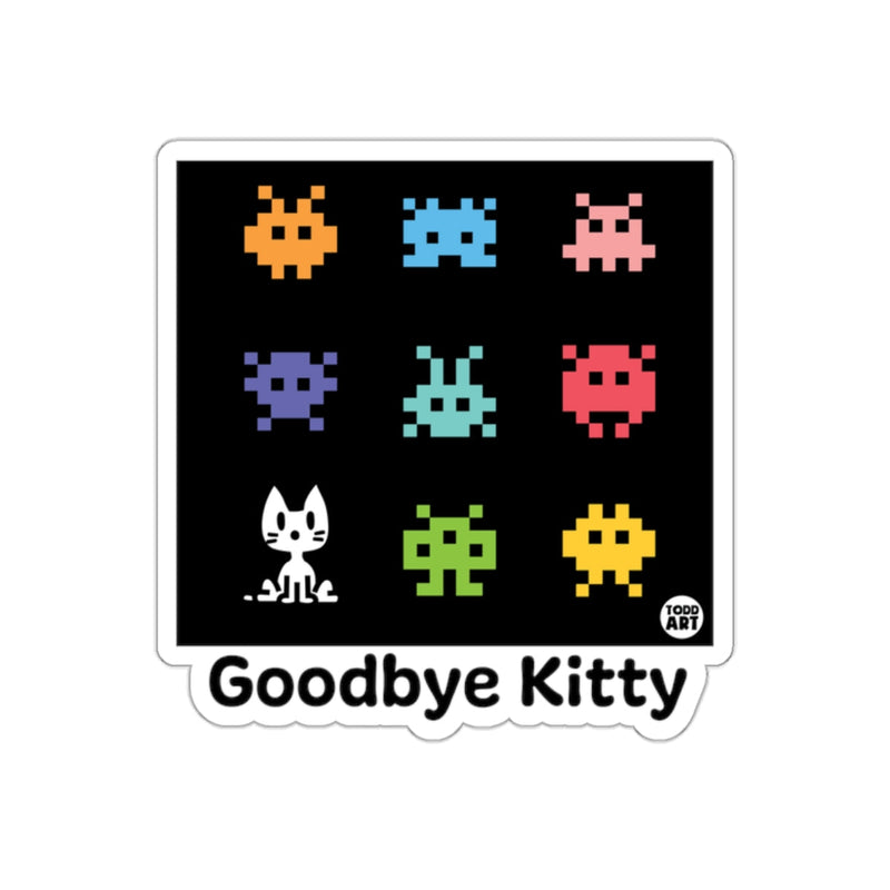 Load image into Gallery viewer, Retro Space Invaders Goodbye Kitty Sticker Product
