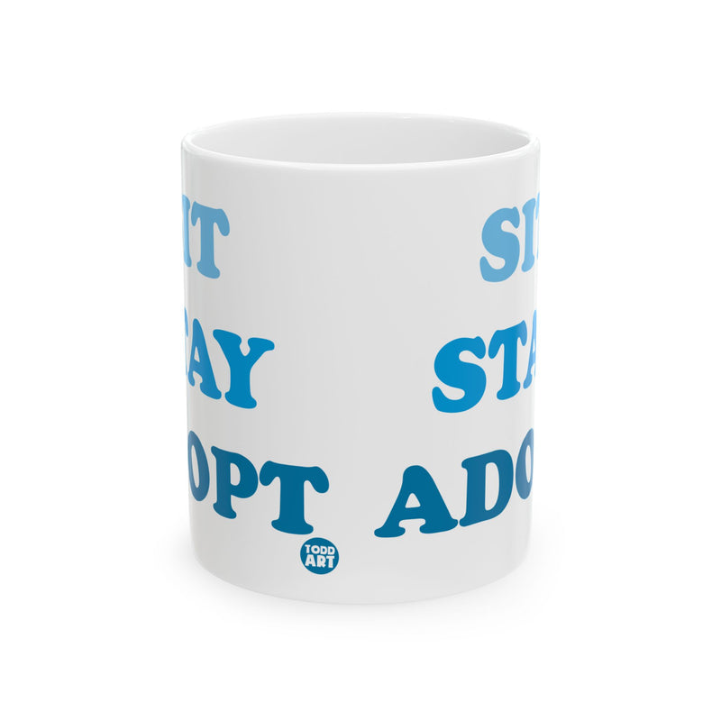 Load image into Gallery viewer, Sit Stay Adopt Mug, Cute Dog Mug, Dog Owner Mug, Support Dog Rescue Mug
