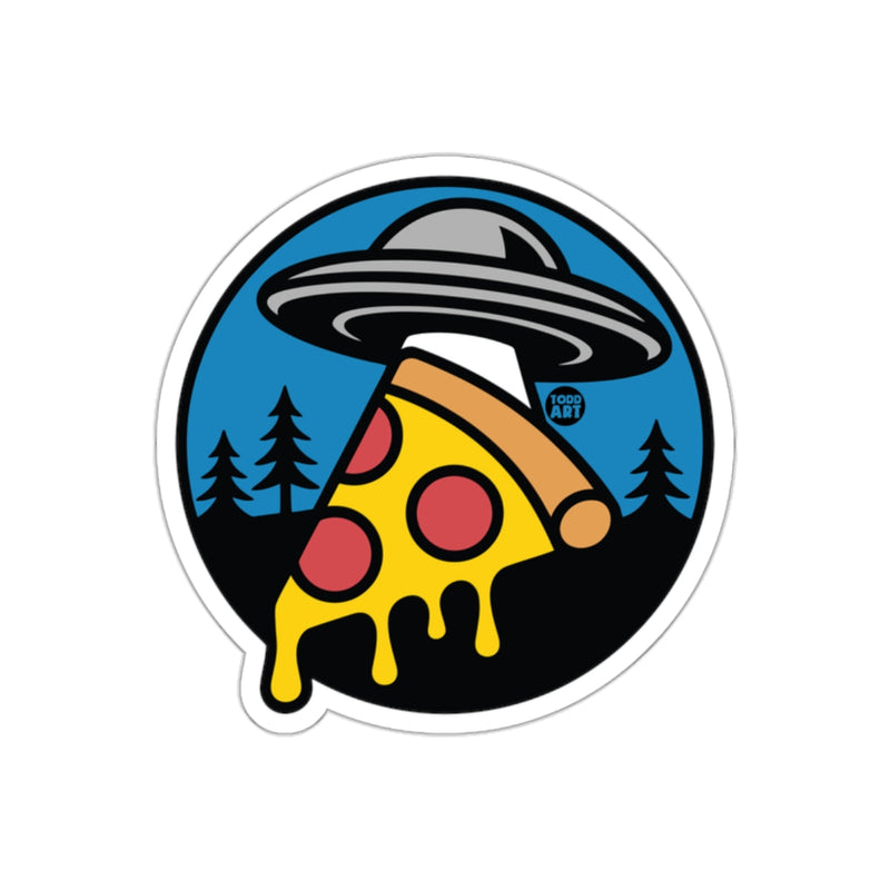 Load image into Gallery viewer, Pizza Abduction Forest Scene UFO Todd Art Design sticker
