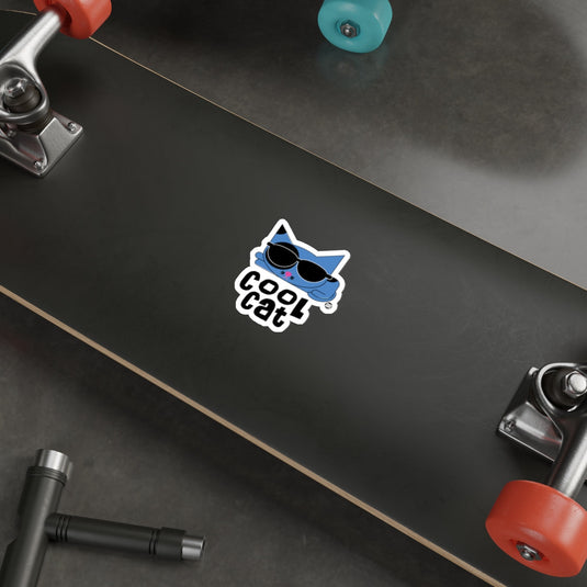 Cool Cat Sticker on Skateboard Deck Sticker