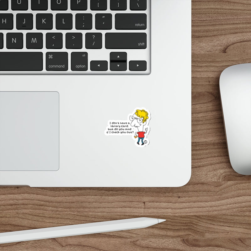 Load image into Gallery viewer, Funny Cartoon Character with Library Card Sticker
