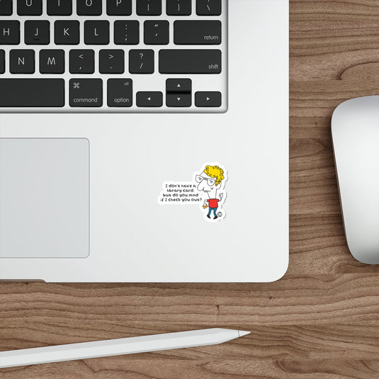 Funny Cartoon Character with Library Card Sticker