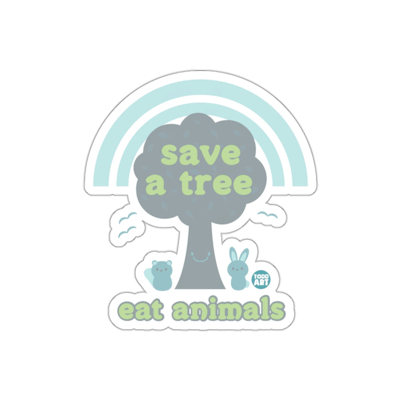 Load image into Gallery viewer, Save a Tree Eat Animals Illustration for Environmentalist sticker
