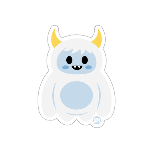 Cute Yeti Cartoon Character with Yellow Horns Sticker