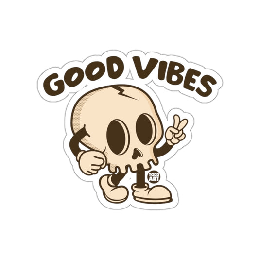 Retro Cartoon Skull Spreading Good Vibes sticker