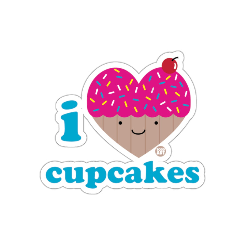 Load image into Gallery viewer, I Love Cupcakes Cute Illustrated Sticker Design
