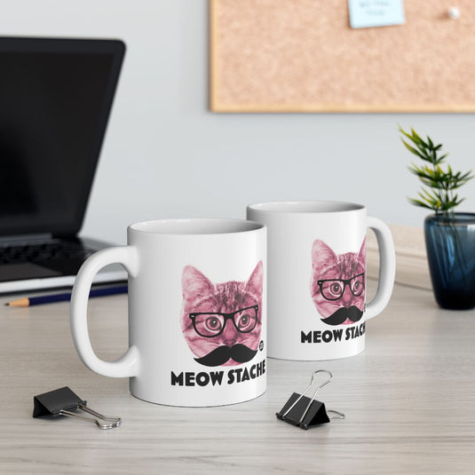 Funny Cat Lover Meow Stache Coffee Mug Set