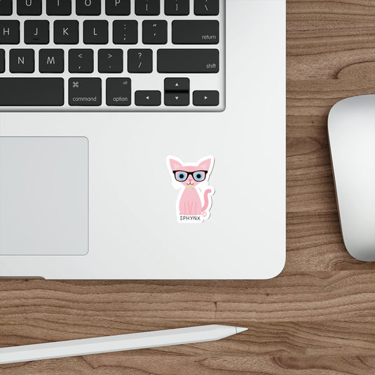 Pink Cat with Glasses Cute Sphynx Sticker Decal