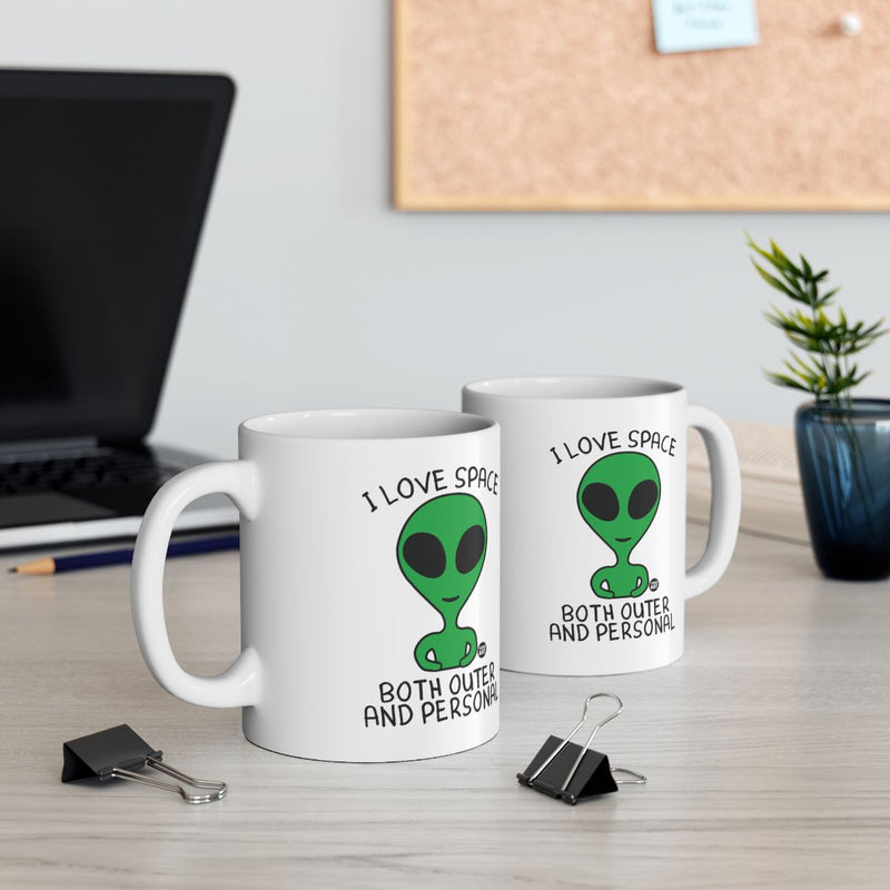 Load image into Gallery viewer, Funny Alien Design I Love Space Both Outer and Personal Mug
