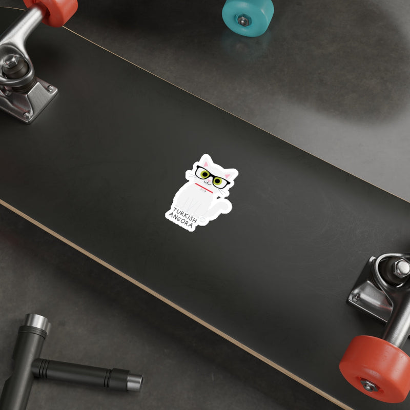 Load image into Gallery viewer, Turkish Angora Cat Sticker on Skateboard Deck
