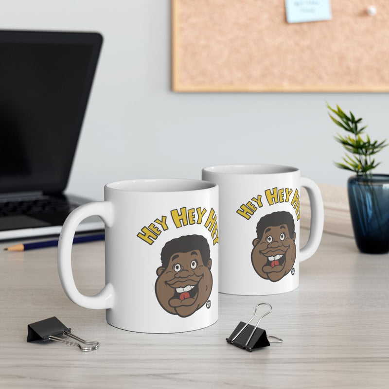 Load image into Gallery viewer, Hey Hey Hey Cartoon Character White Mug Product
