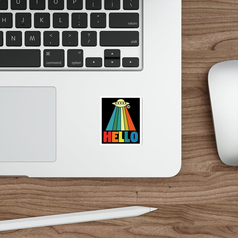 Load image into Gallery viewer, UFO Rainbow Hello Square Sticker for Laptops and Phones
