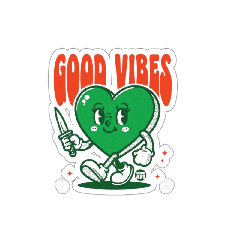 Load image into Gallery viewer, Good Vibes Green Heart with Knife Sticker
