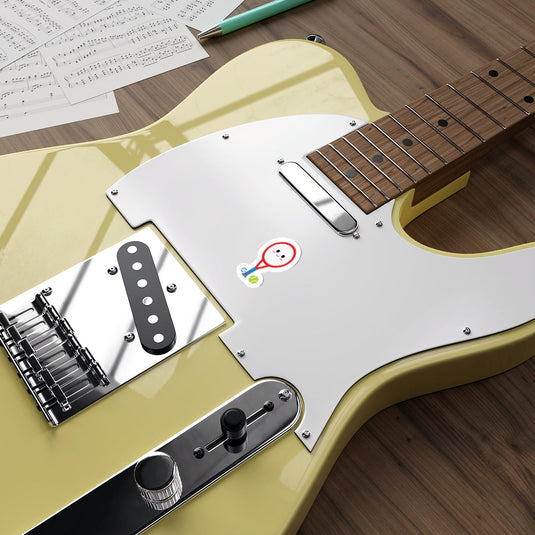 Fun Tennis Racket Sticker on White Guitar Body Decor