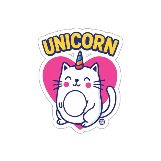Cute Unicorn Cat Sticker with Pink Heart Design