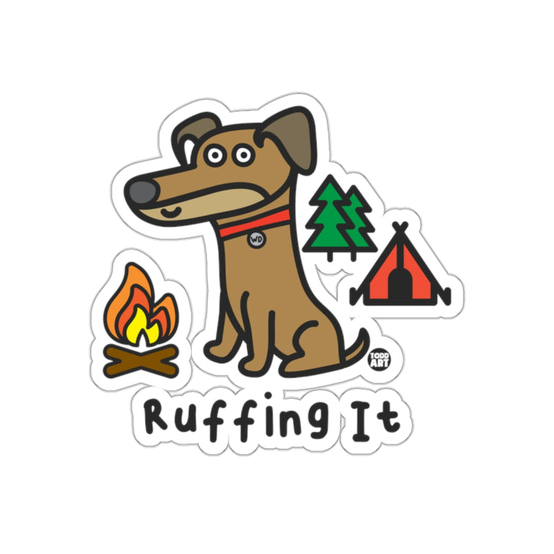 Load image into Gallery viewer, Ruffing It Camping Dog Sticker with Campfire
