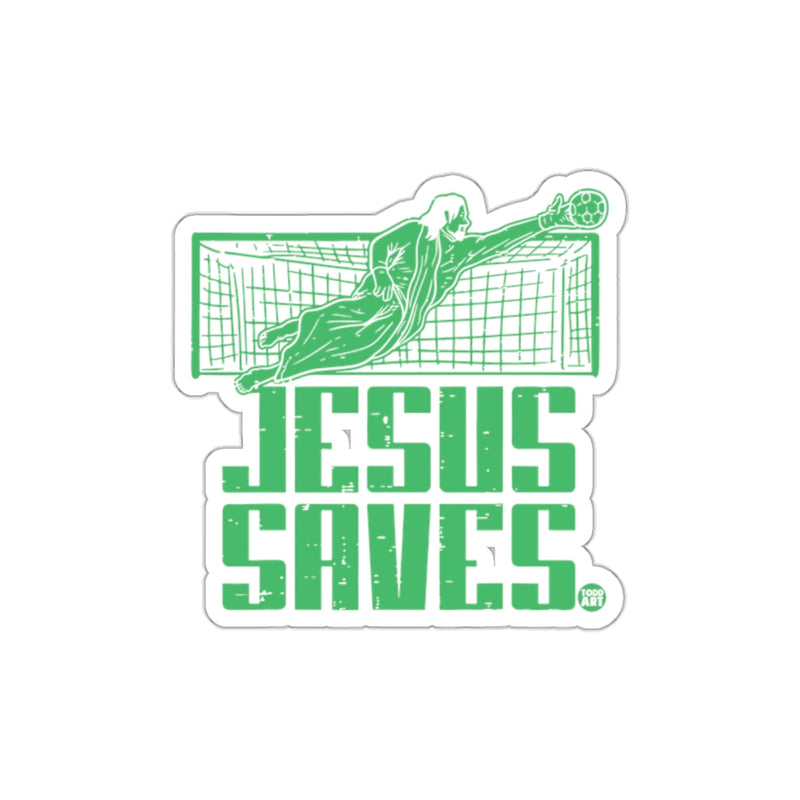 Load image into Gallery viewer, Jesus Saves Soccer Goalkeeper Sticker for All Fans
