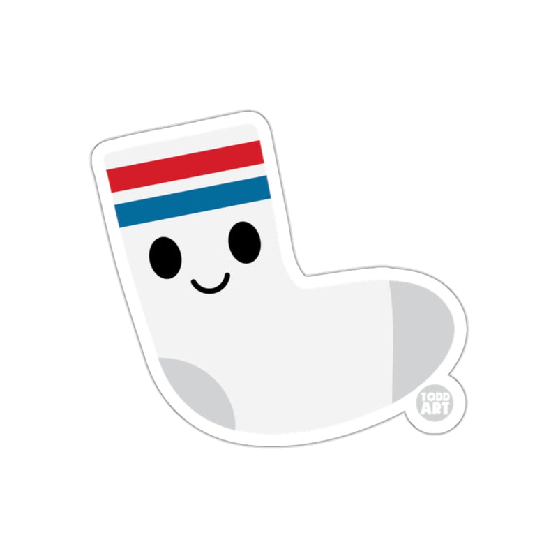 Load image into Gallery viewer, Smiling Face White Sock with Red and Blue Stripes Sticker
