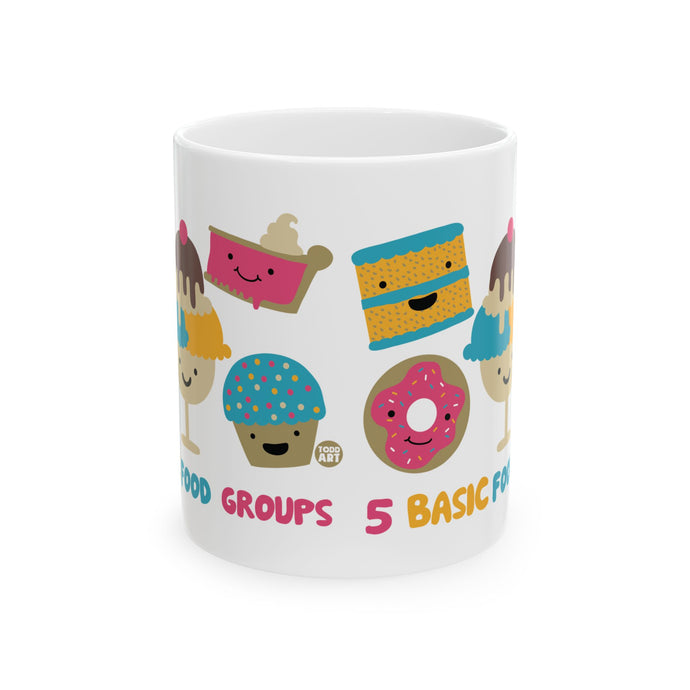 5 Basic Food Groups 11oz White Mug, Funny Food Mug, Junk Food Joke Mugs