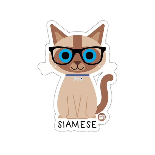 Cute Siamese Cat With Glasses Sticker For Pet Lovers
