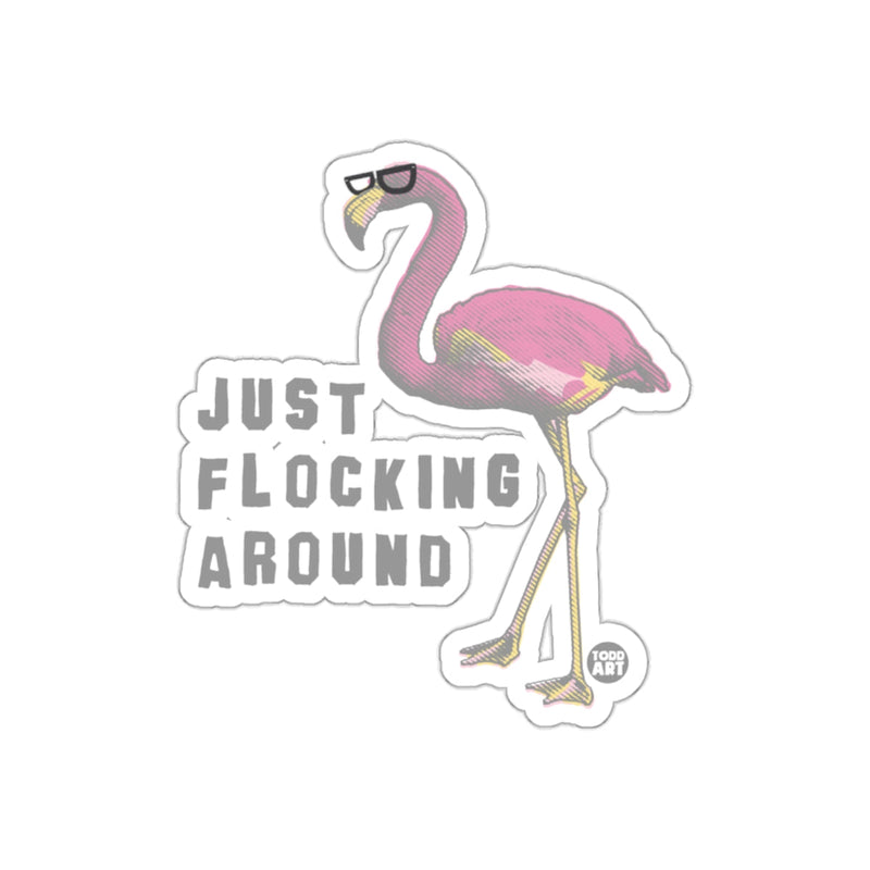 Load image into Gallery viewer, Just Flocking Around Flamingo Sticker Product
