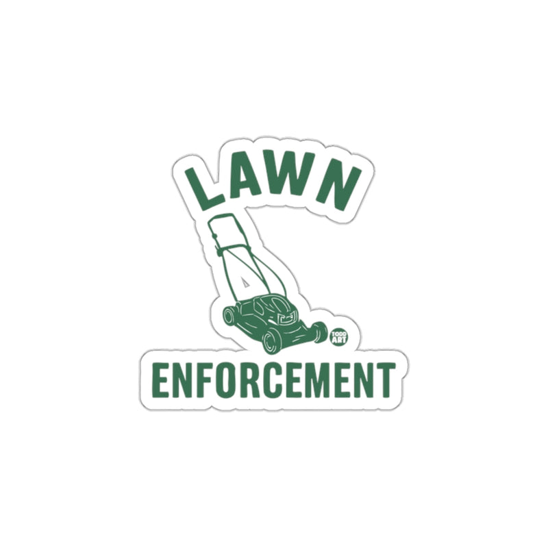 Load image into Gallery viewer, Lawn Enforcement Lawn Mower Funny Sticker Product
