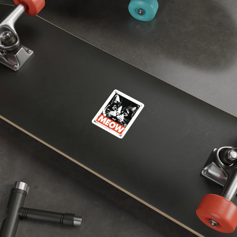Load image into Gallery viewer, Skateboard with Meow Cat Sticker Graphic D√©cor

