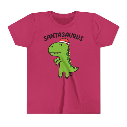 Santasaurus Kids Christmas Tee, Cute Dinosaur Holiday Children's Shirt, Santa Dinosaur Xmas Tee Kids