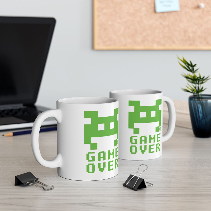 Load image into Gallery viewer, Green Pixel Space Invader Game Over Coffee Mug
