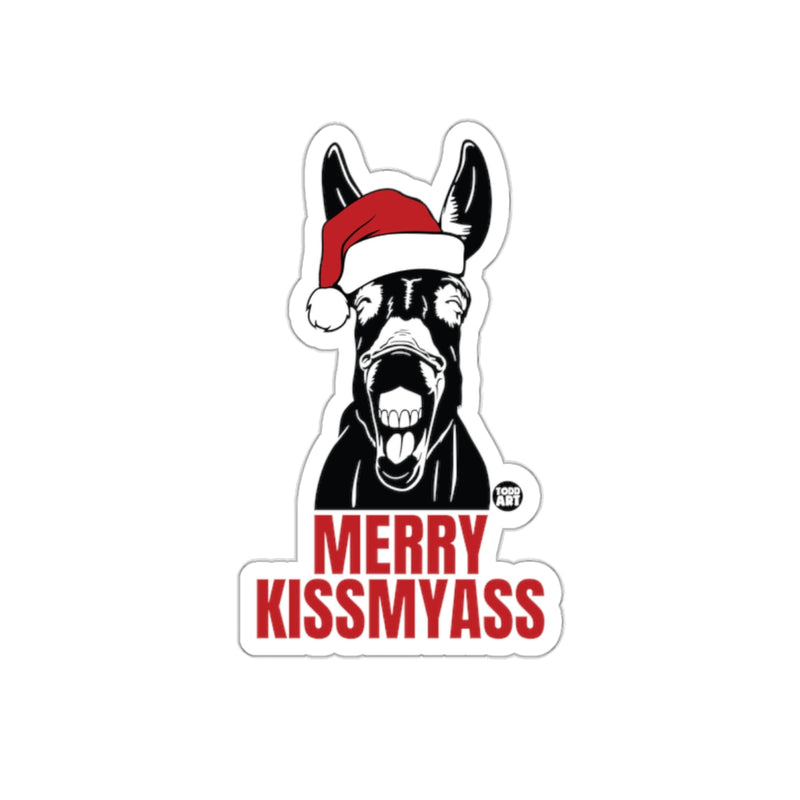 Load image into Gallery viewer, Merry Kissmyass Donkey in Santa Hat Sticker
