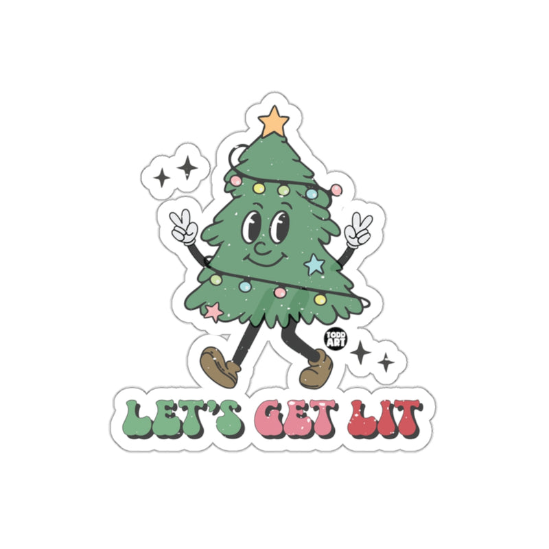 Load image into Gallery viewer, Let's Get Lit Christmas Tree Sticker Fun Design

