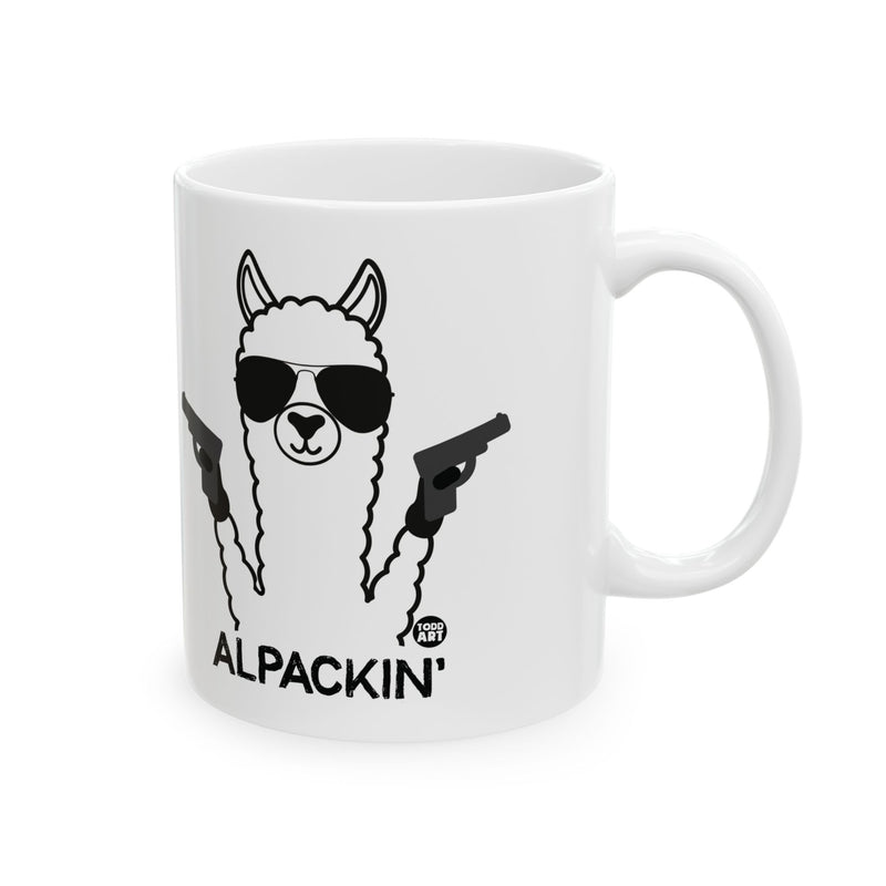 Load image into Gallery viewer, Alpackin&#39; Alpaca Guns Mug, Funny Alpaca Mug, Alpaca Pun Mug
