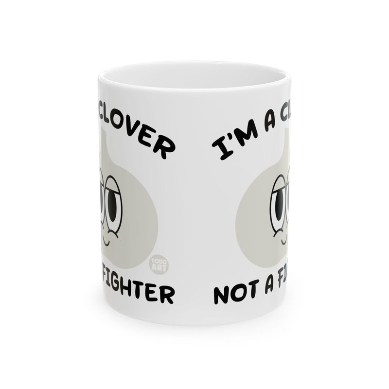 Load image into Gallery viewer, Lover Not Fighter Mug, Funny Clover not Fighter Garlic Mug, Fun Pun Mugs
