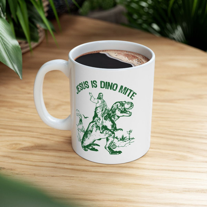 Load image into Gallery viewer, JESUS IS DINO MITE White Mug Fun Christian Gift
