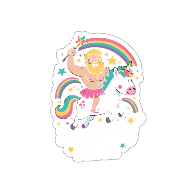 Load image into Gallery viewer, Beard Man Riding Unicorn with Rainbow Sticker
