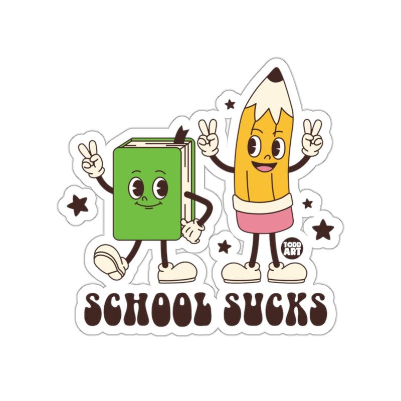 Load image into Gallery viewer, School Sucks Book and Pencil Cartoon Sticker
