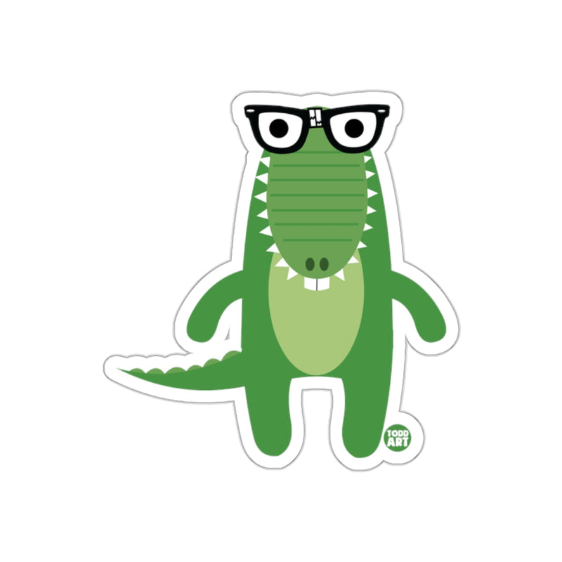 Load image into Gallery viewer, Cute Green Alligator Wearing Glasses Sticker Fun Design
