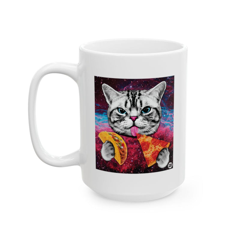 Load image into Gallery viewer, Cat Eating Pizza and Tacos Coffee Mug
