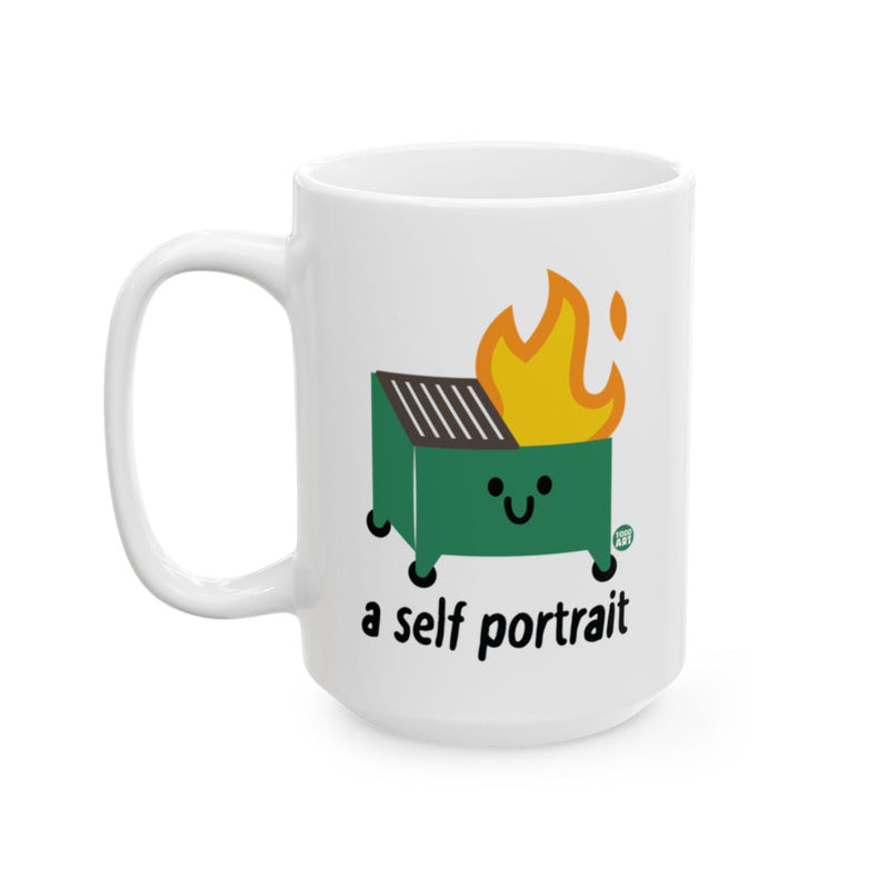Load image into Gallery viewer, Fun A Self Portrait Dumpster Fire Mug
