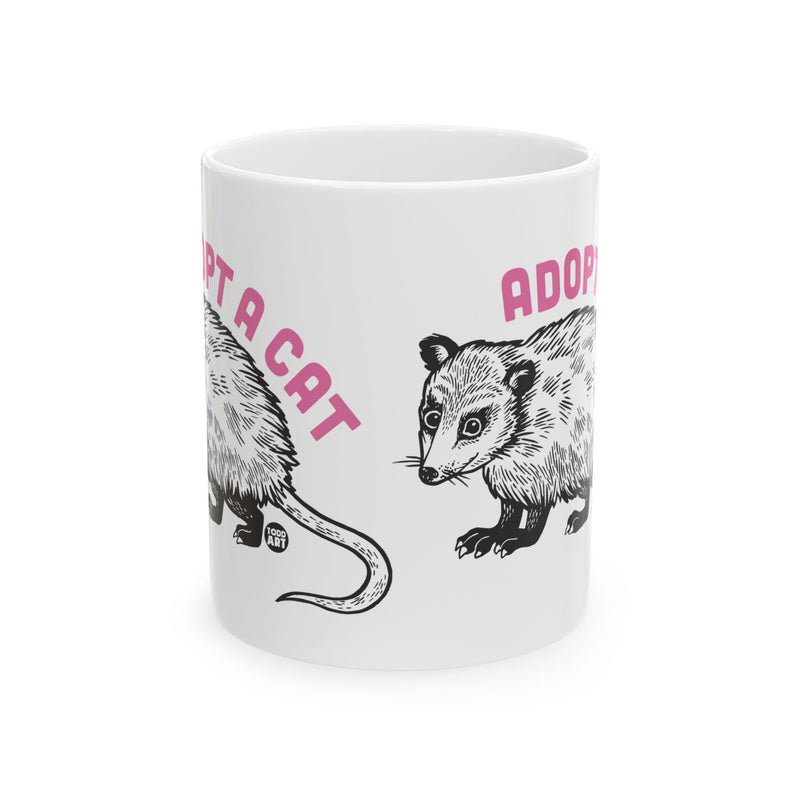 Load image into Gallery viewer, Adopt a Cat Possum 11oz White Mug, Funny Possum Mugs, Possum Cat Joke Mugs
