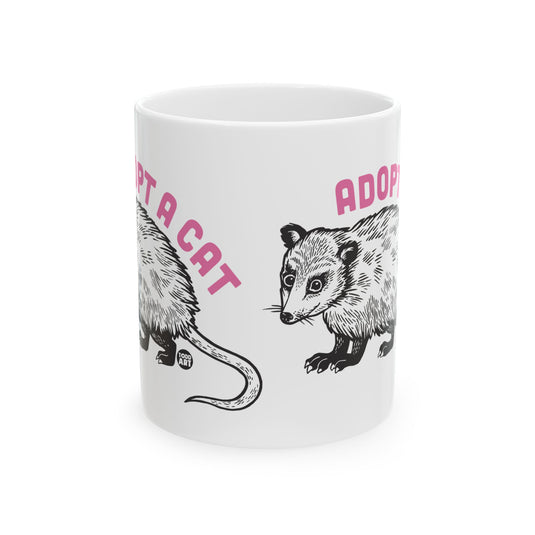 Adopt a Cat Possum 11oz White Mug, Funny Possum Mugs, Possum Cat Joke Mugs