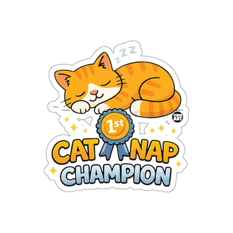 Load image into Gallery viewer, Cat Nap Champion With Cat Cartoon Illustration sticker
