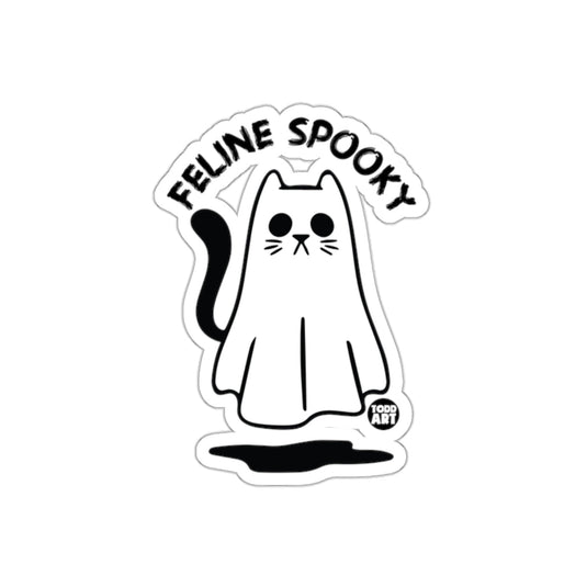 Feline Spooky Cat Ghost Design Sticker for Halloween