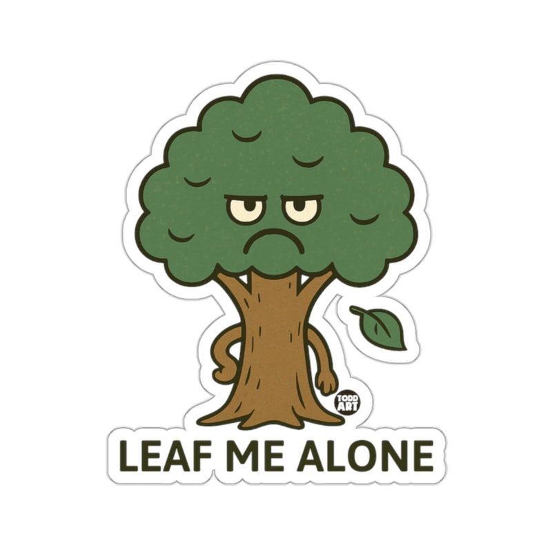 Load image into Gallery viewer, Grumpy Tree 'Leaf Me Alone' Funny Cartoon Character sticker
