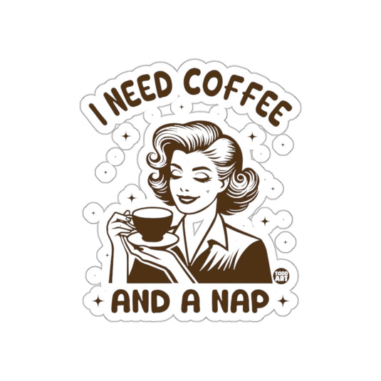 I Need Coffee and a Nap Retro Sticker Decal