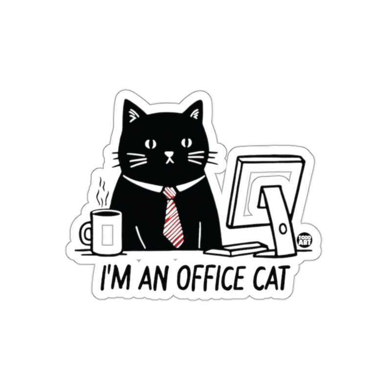 Load image into Gallery viewer, I'm an Office Cat with Coffee Mug Cartoon Sticker
