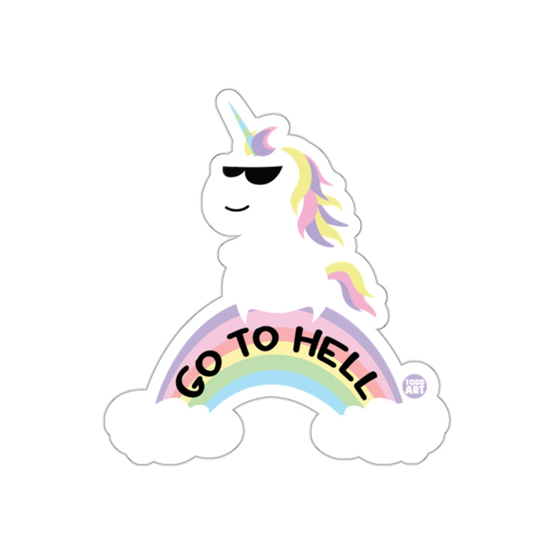Load image into Gallery viewer, Funny Go To Hell Unicorn Quote Sticker
