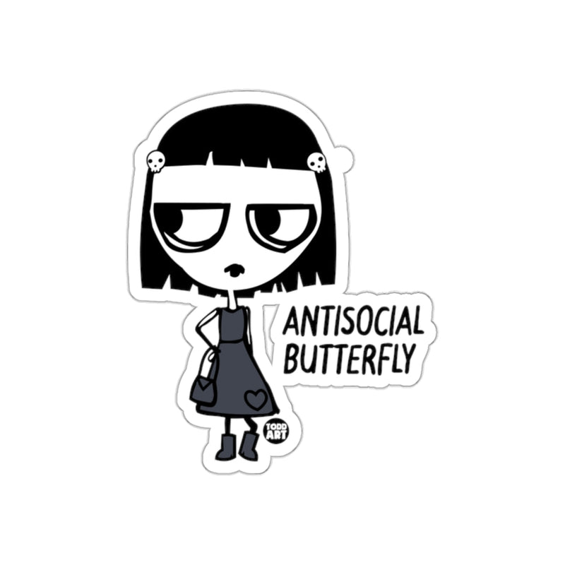 Load image into Gallery viewer, Antisocial Butterfly Goth Sticker Graphic Design
