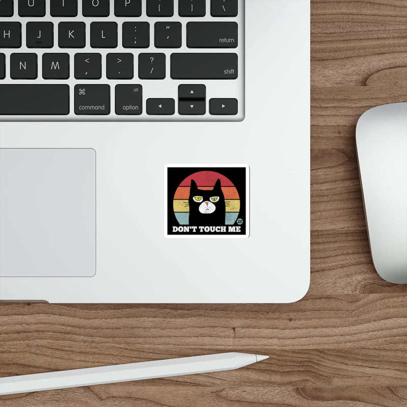 Load image into Gallery viewer, Don't Touch Me Cat Sticker with Retro Background Design
